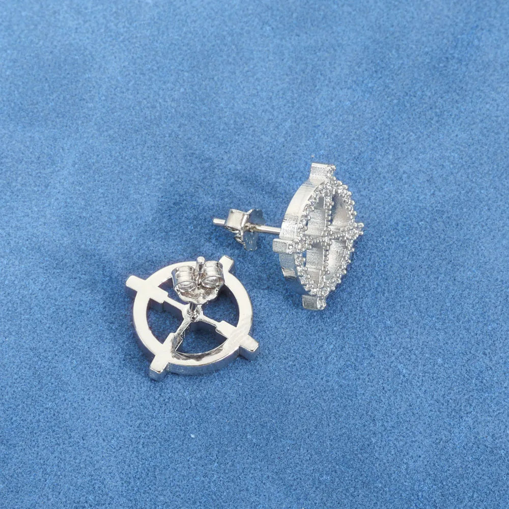 Moissanite Hollow Earrings – Classic Elegant Round Cross Design | 925 Sterling Silver Jewelry for Men & Women