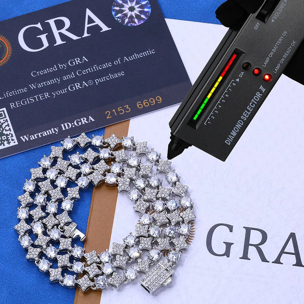 Moissanite Star Tennis Chain Necklace – Custom Black & White Iced Out VVS Bling Party Wedding Gift | 925 Sterling Silver Jewelry