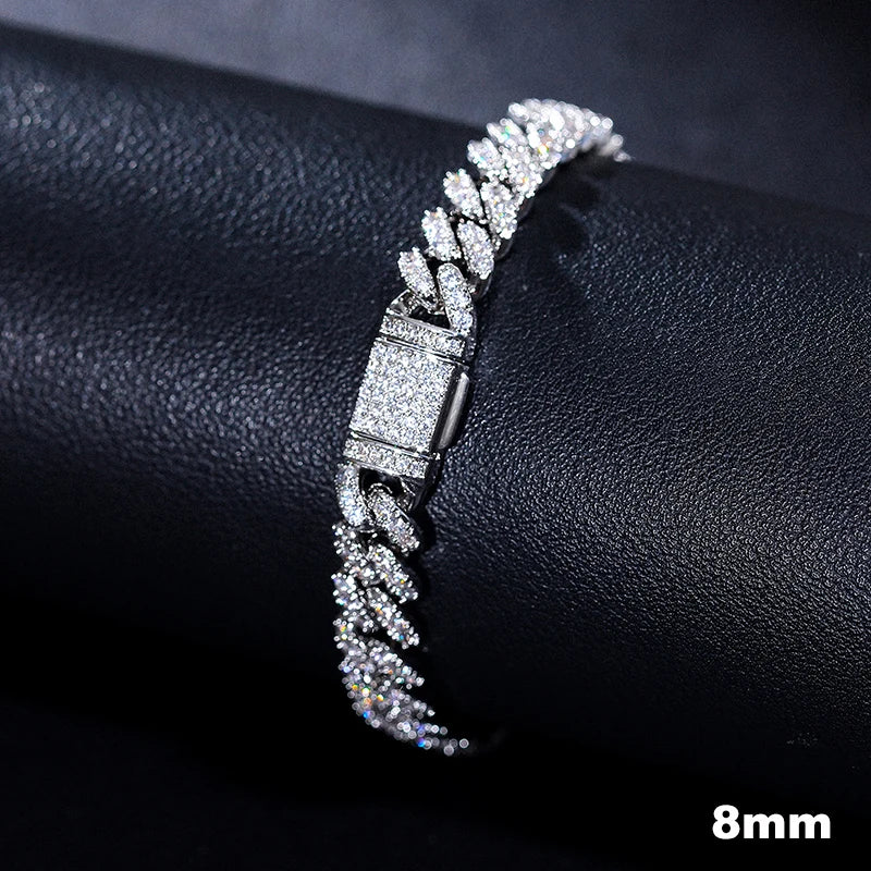 Moissanite Cuban Bracelet – D VVS Full Diamond 6mm–20mm | 925 Sterling Silver Iced Out Hip Hop Jewelry for Men & Women