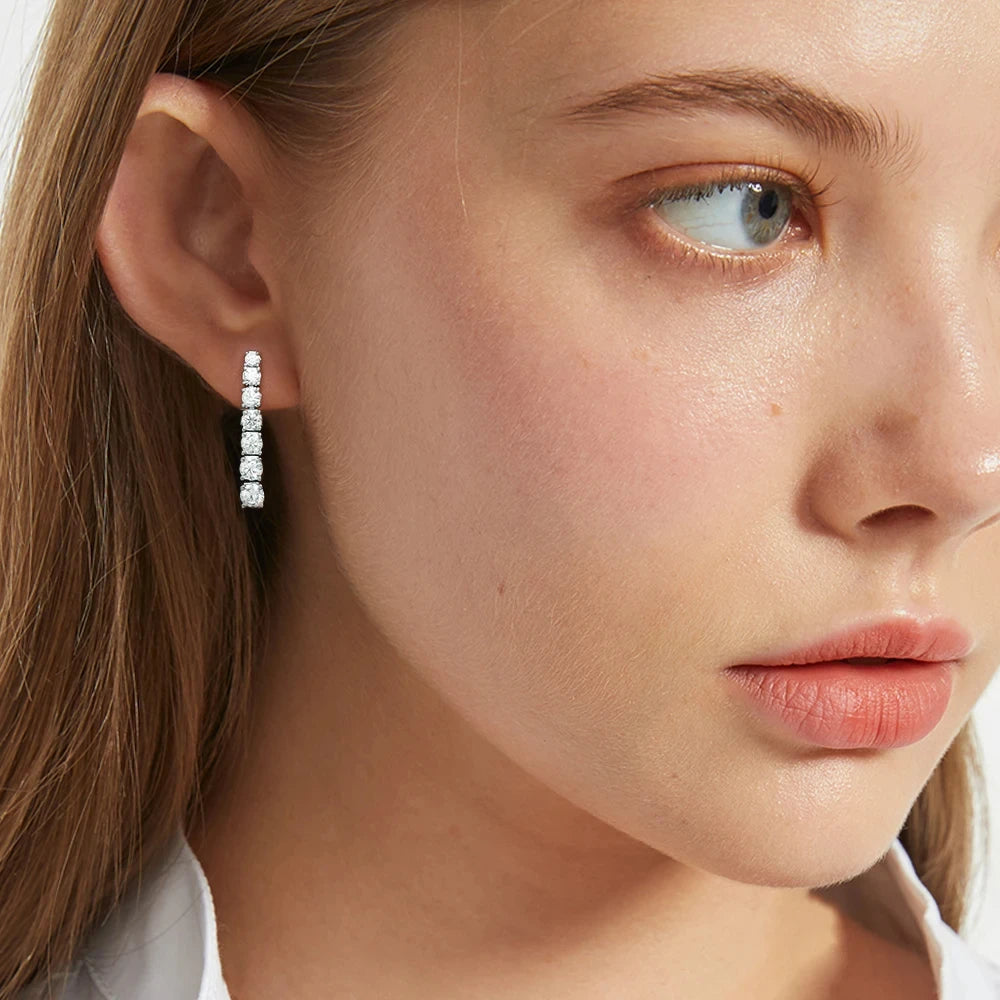 Moissanite Drop Earrings – 4CTW 3mm Double Row Long Tassel Dangle Earrings | 925 Sterling Silver Jewelry for Women