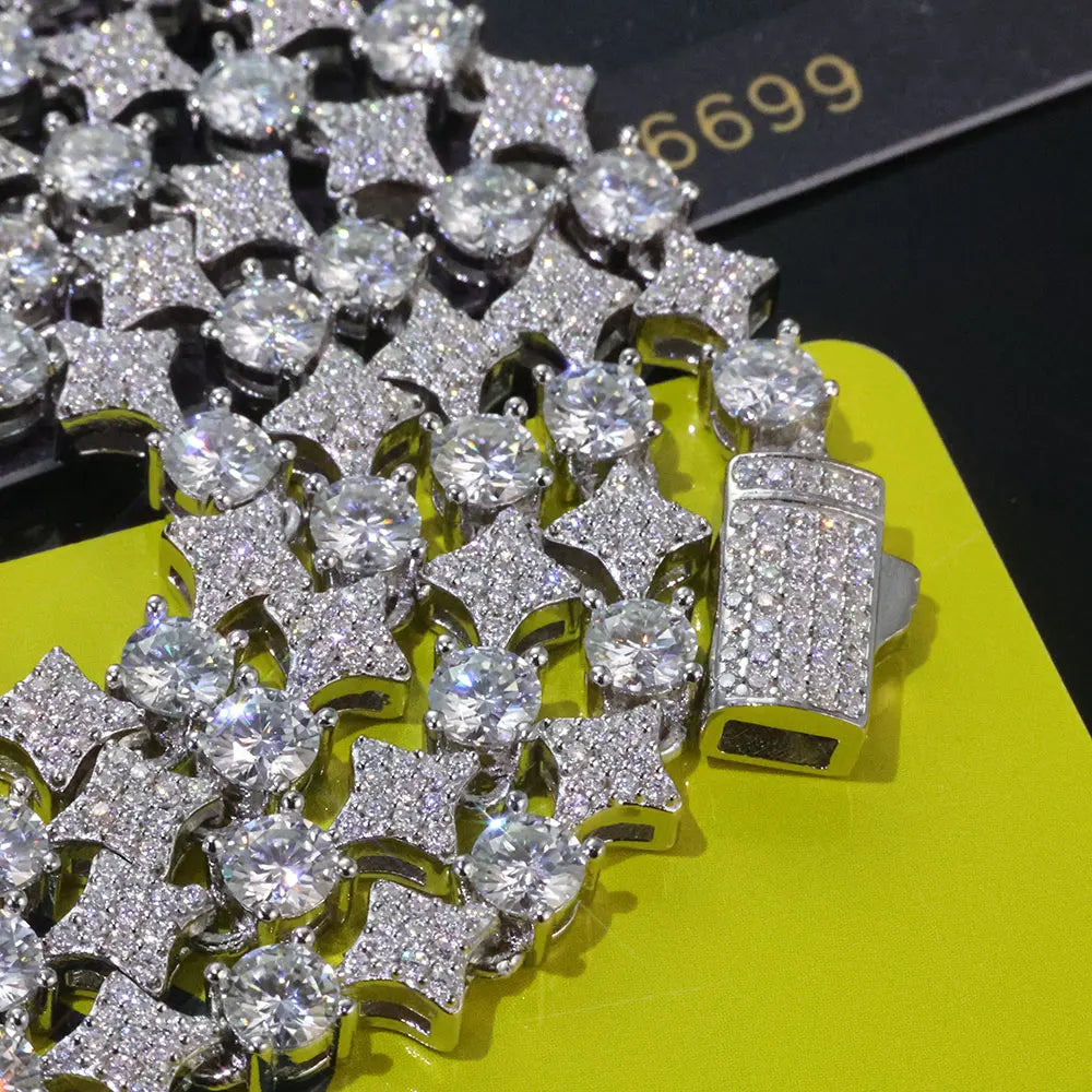 Moissanite Star Tennis Chain Bracelet – 6mm Hip Hop Iced Out VVS Charm with GRA Certificate | 925 Sterling Silver Jewelry
