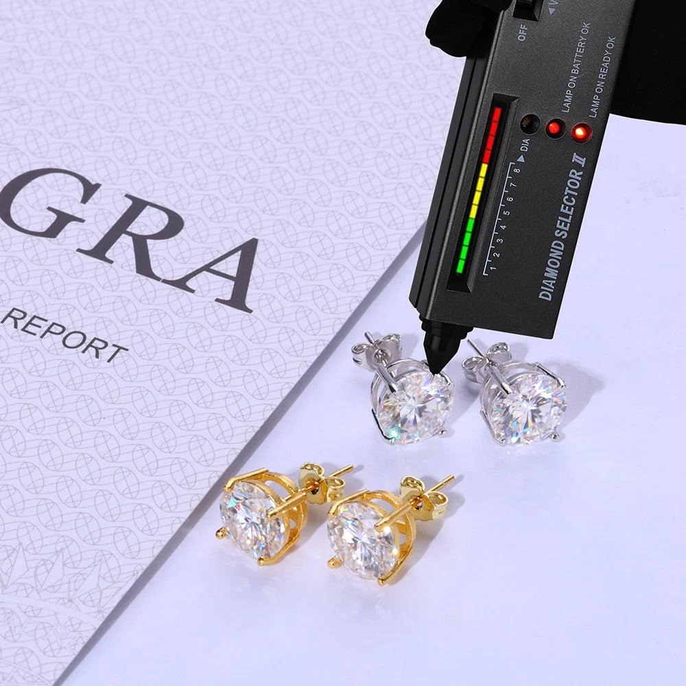 Moissanite Earrings – 4mm 5mm 6mm 8mm VVS Pass Diamond Test Classic Jewelry Gift | 925 Sterling Silver Studs for Women