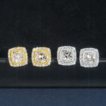 Square halo moissanite earrings