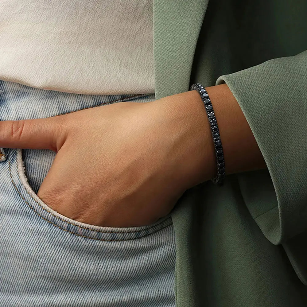 Moissanite Tennis Bracelet – 3mm 4mm Black Full Diamond GRA Certified Hip Hop | 925 Sterling Silver 18K Gold Plated Bracelet for Women & Men