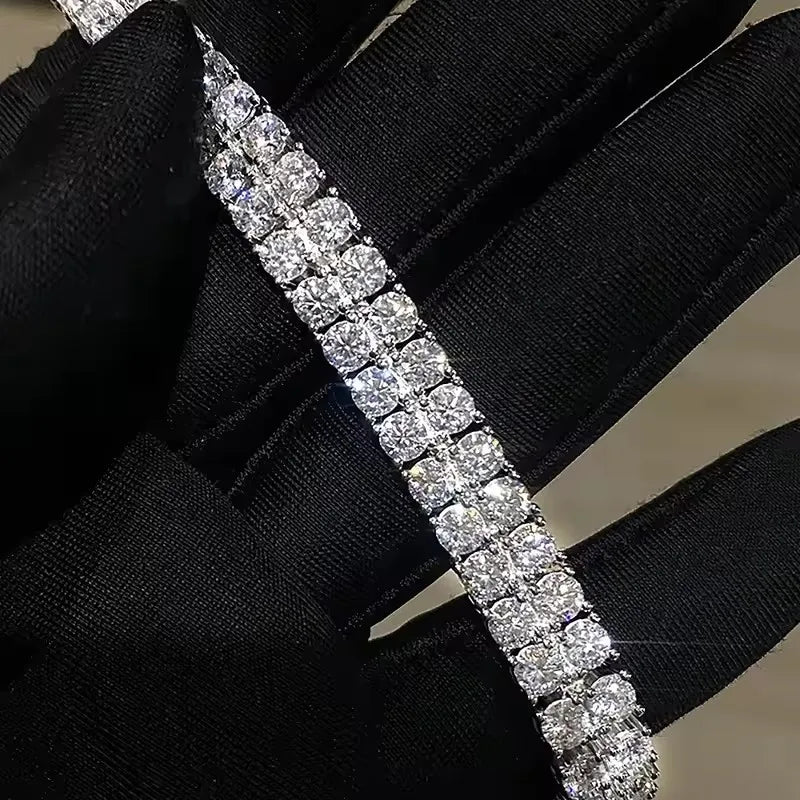 Moissanite Tennis Bracelet – Full 3mm Double Row Certified Diamond Hip Hop Hand Chain Gift | 925 Sterling Silver Jewelry for Women & Men