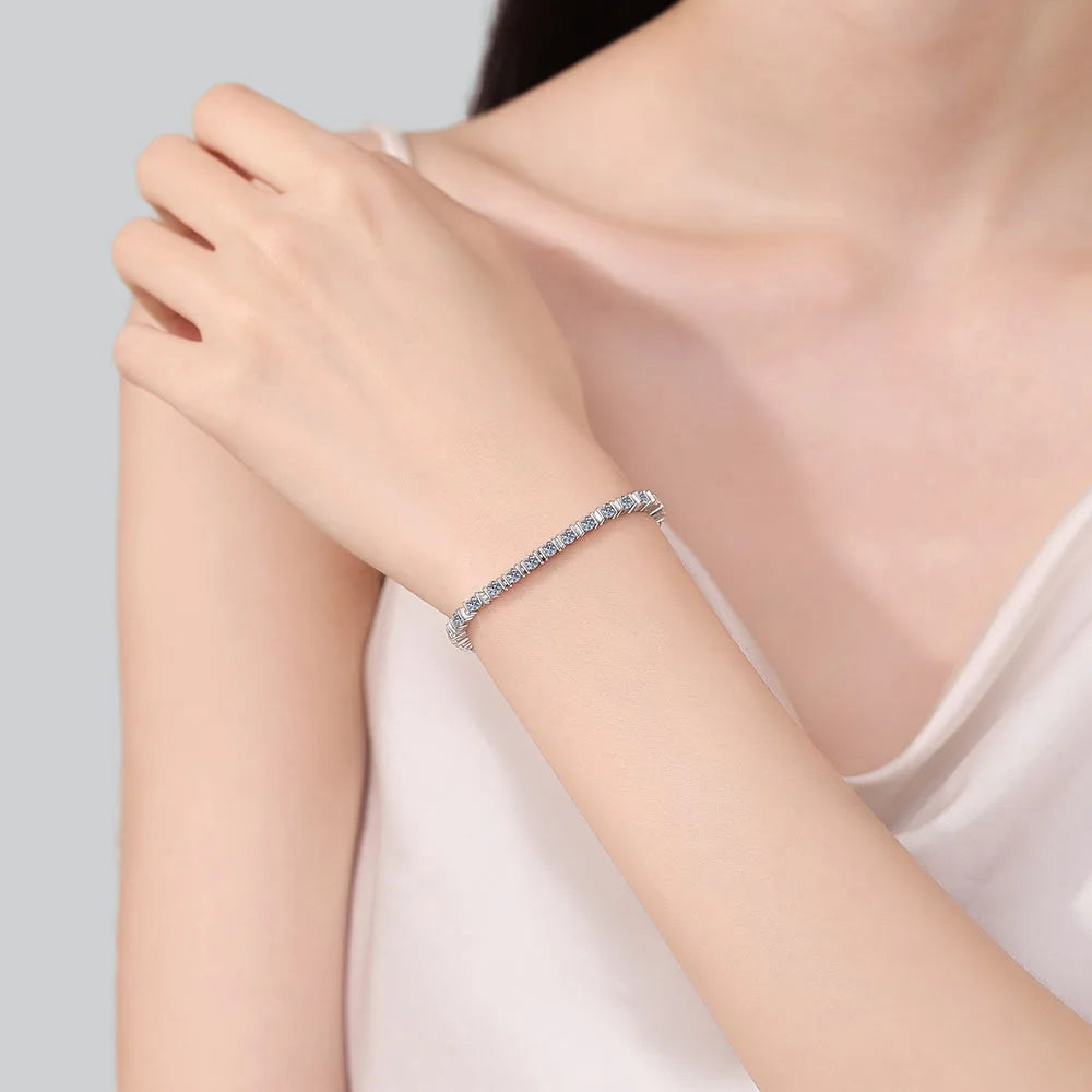 Moissanite Tennis Bracelet – 3mm Sparkling Wedding Jewelry | 925 Sterling Silver Tennis Chain for Men & Women