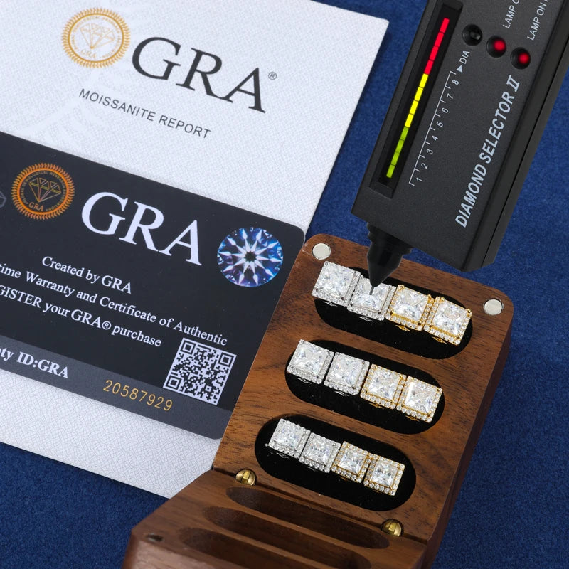 Halo square stud moissanite earrings