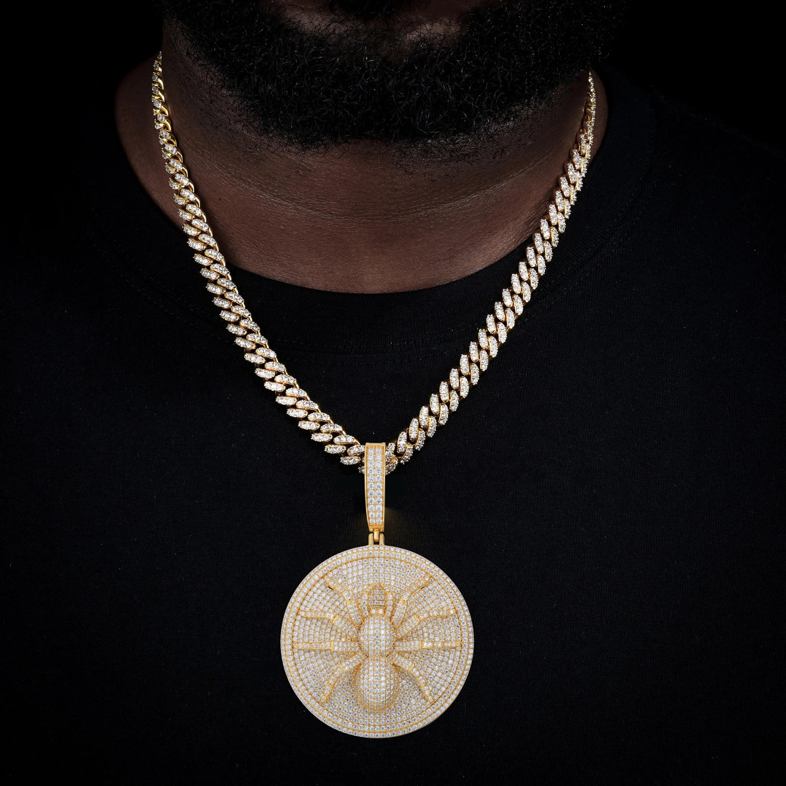 Moissanite Spider Pendant Necklace – Iced Out Round Charm Design | 925 Sterling Silver Hip Hop Jewelry for Men, Passed Diamond Test