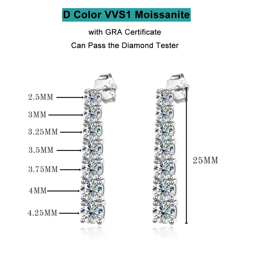 Moissanite Drop Earrings – 4CTW 3mm Double Row Long Tassel Dangle Earrings | 925 Sterling Silver Jewelry for Women