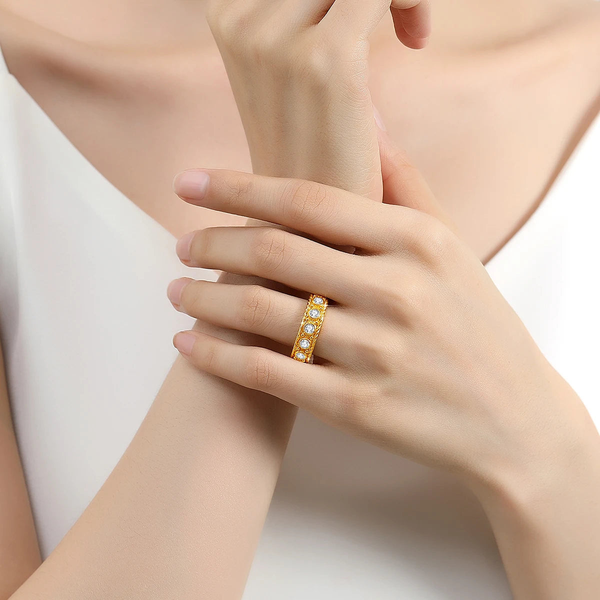 Moissanite Diamond Ring – 3mm 0.1ct Full Eternity Band | Real 14K Gold Au585 Unisex Anniversary & Party Jewelry