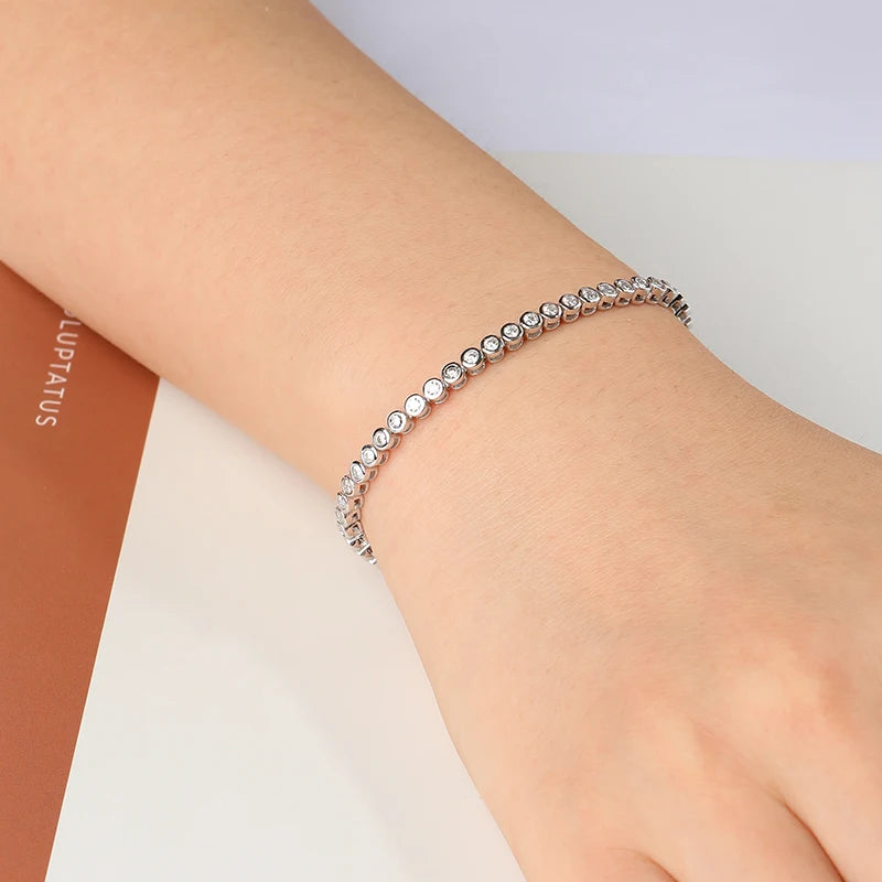 Moissanite Tennis Bracelet – 2mm–6.5mm | Platinum Plated 925 Sterling Silver Wedding Jewelry Christmas Gift for Men & Women