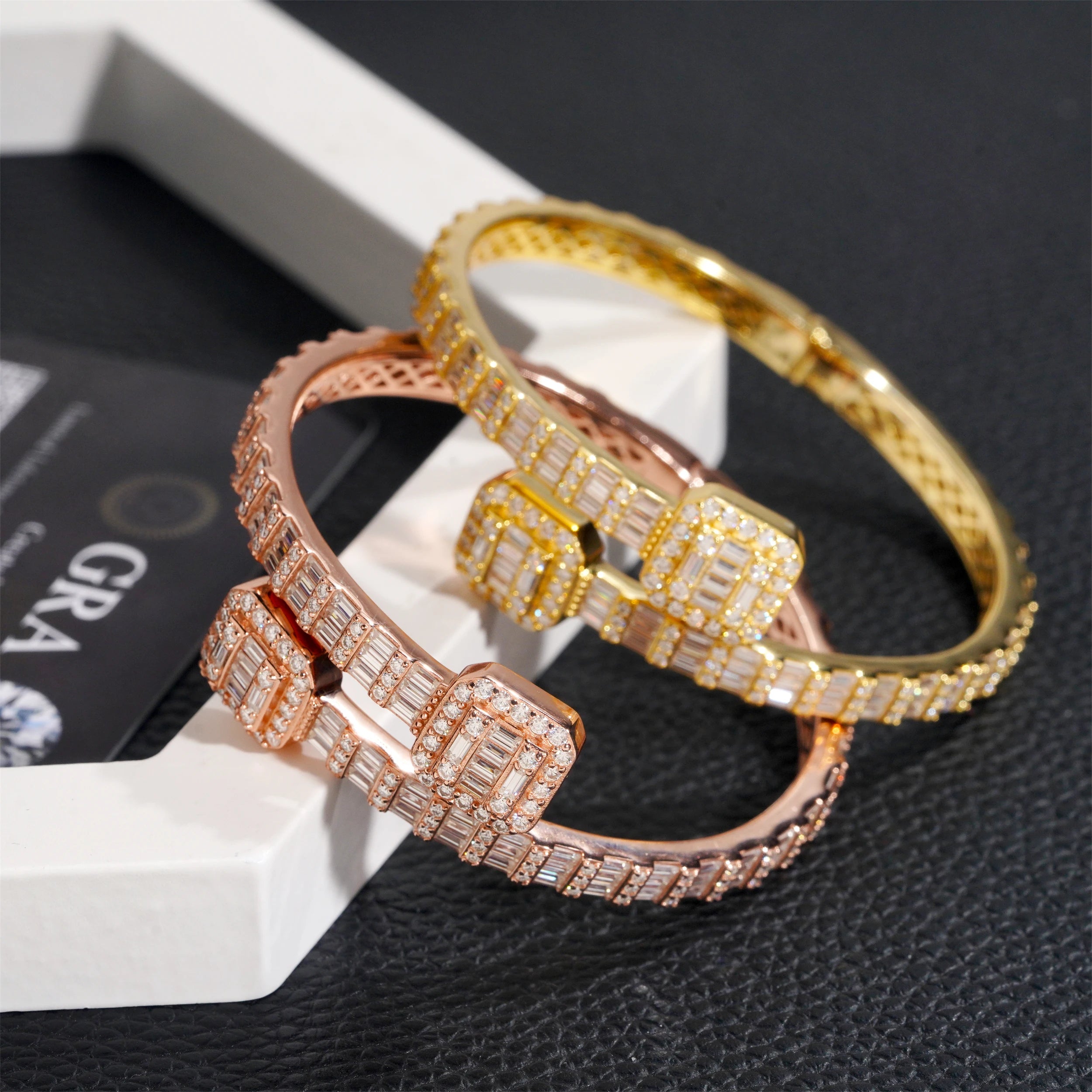 Moissanite Cuff Bracelet – D Color Baguette Design Iced Out | S925 Sterling Silver High Quality Hip Hop Jewelry