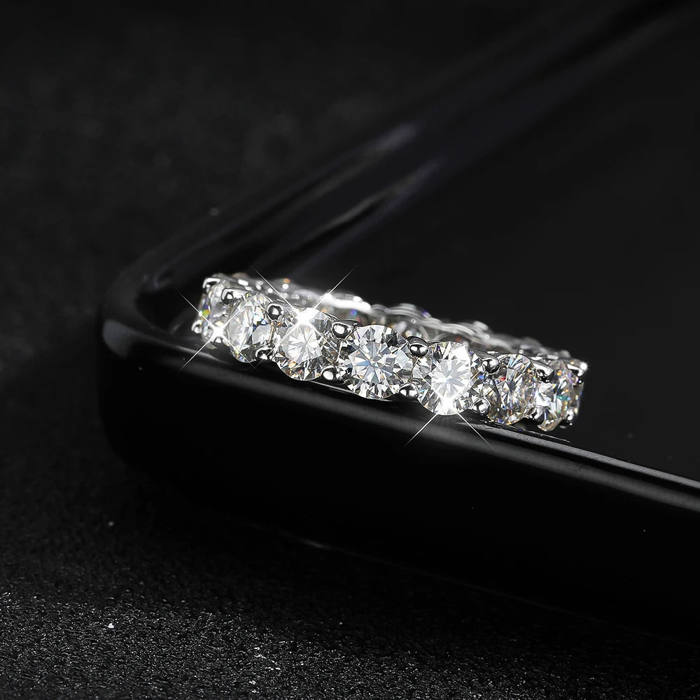 Moissanite Eternity Band Ring – 7ct 5mm Full Diamond Design with Certificate | 925 Sterling Silver Engagement Wedding Ring for Men & Women