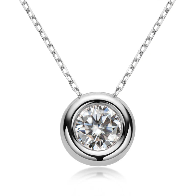 Moissanite Pendant Necklace – 6.5mm Round Bezel Design | 925 Sterling Silver Clavicle Chain Jewelry for Women & Men