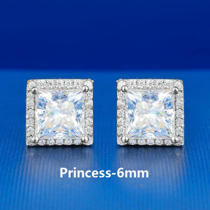 Halo square stud moissanite earrings