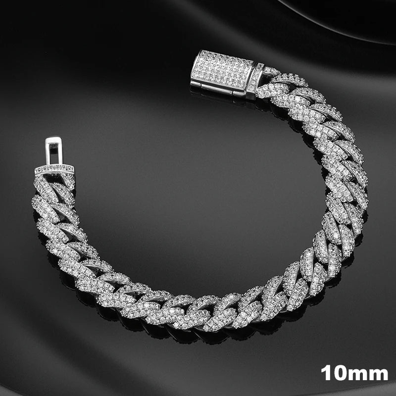 Moissanite Cuban Bracelet – D VVS Full Diamond 6mm–20mm | 925 Sterling Silver Iced Out Hip Hop Jewelry for Men & Women