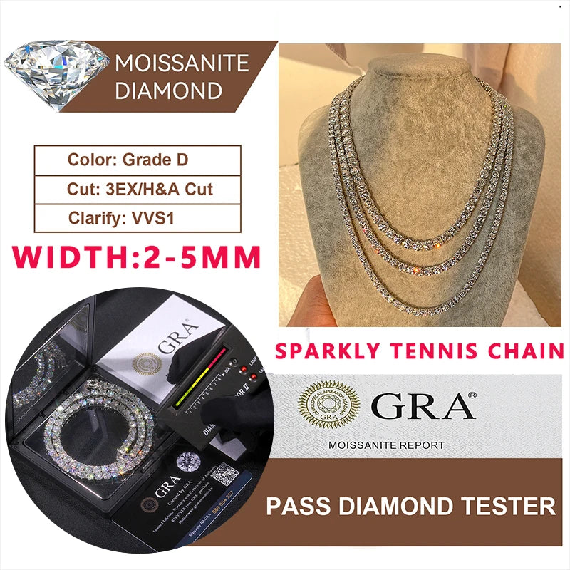 Moissanite Tennis Bracelet – D VVS1 | S925 Sterling Silver 18K White Gold Plated Jewelry for Men & Women