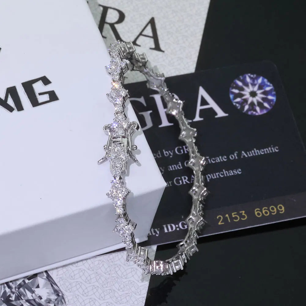 Moissanite Tennis Bracelet – Iced Out VVS with Spring Buckle | 925 Sterling Silver Tennis Chain Jewelry for Men & Women