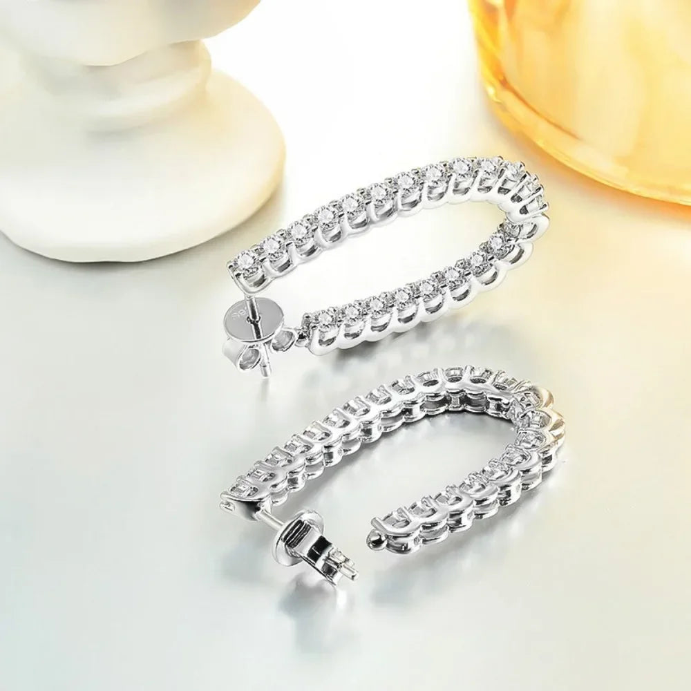 Moissanite Hoop Earrings – 1.8ct Sparkling Lab Diamond | 925 Sterling Silver Certified Wedding Jewelry for Women