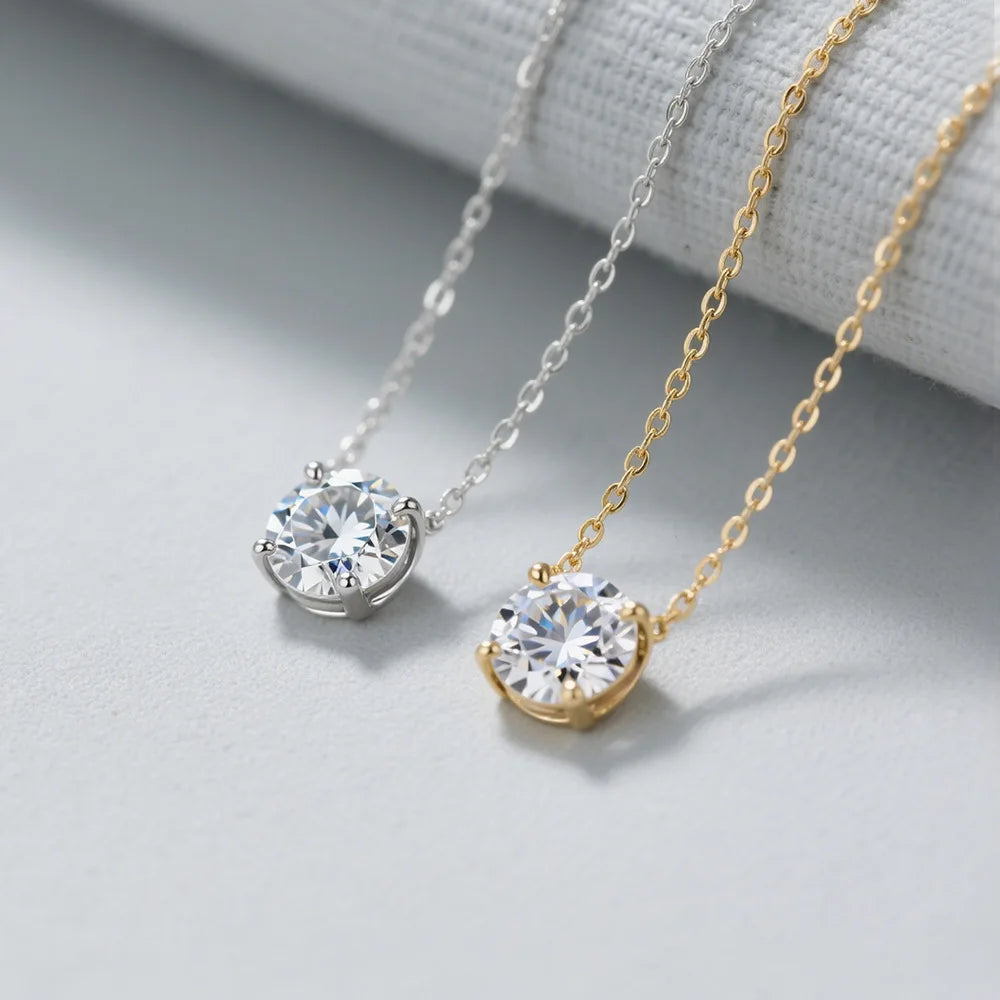 Moissanite Diamond Necklace – Classic Simple Premium Clavicle Chain | 925 Sterling Silver Jewelry for Women