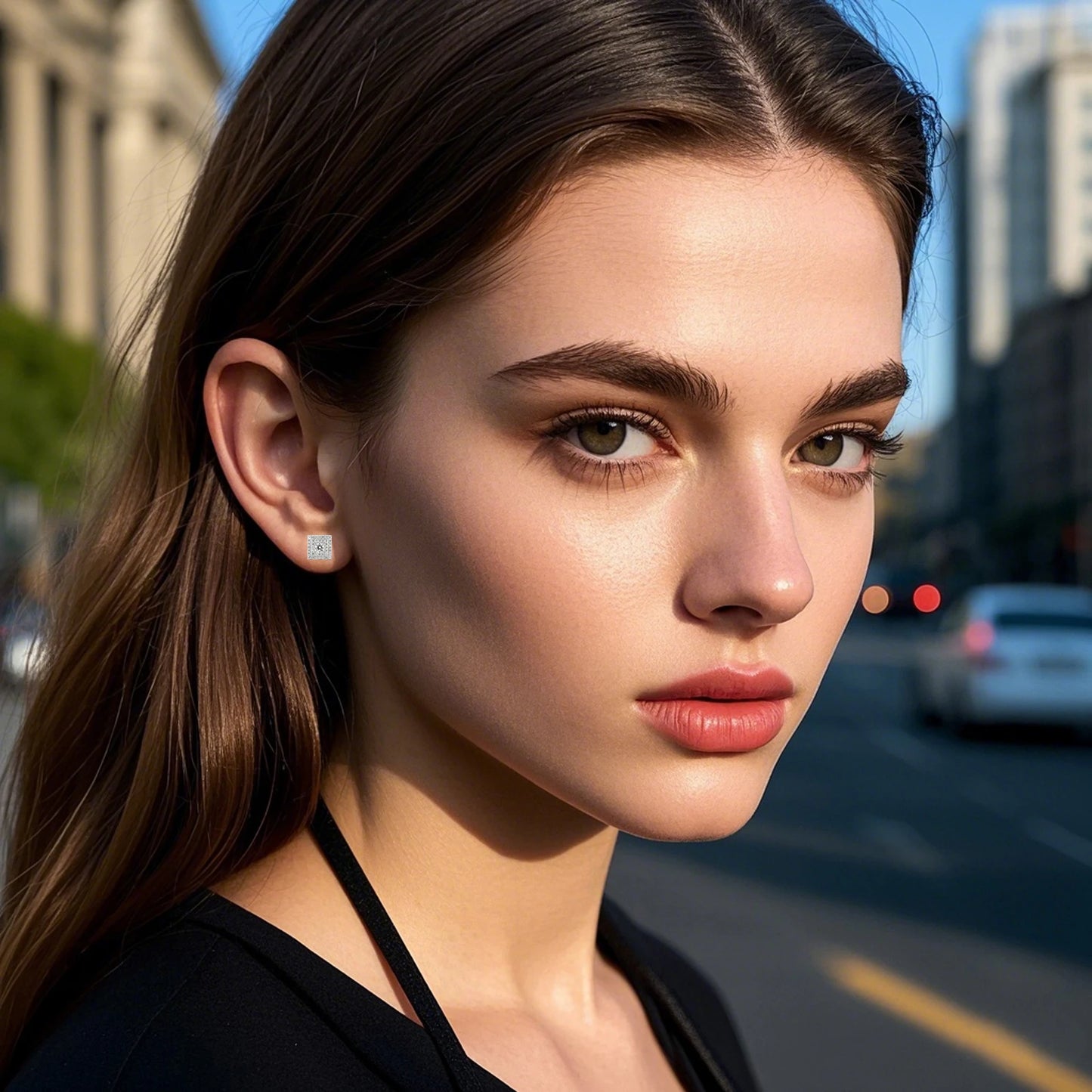 Square centerstud moissanite earrings