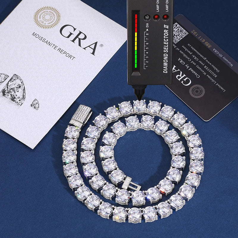 Moissanite Tennis Chain Necklace – 10mm VVS Iced Out | Luxury Hip Hop Jewelry for Men & Women