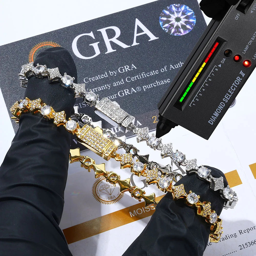 Moissanite Star Tennis Chain Necklace – Custom Black & White Iced Out VVS Bling Party Wedding Gift | 925 Sterling Silver Jewelry