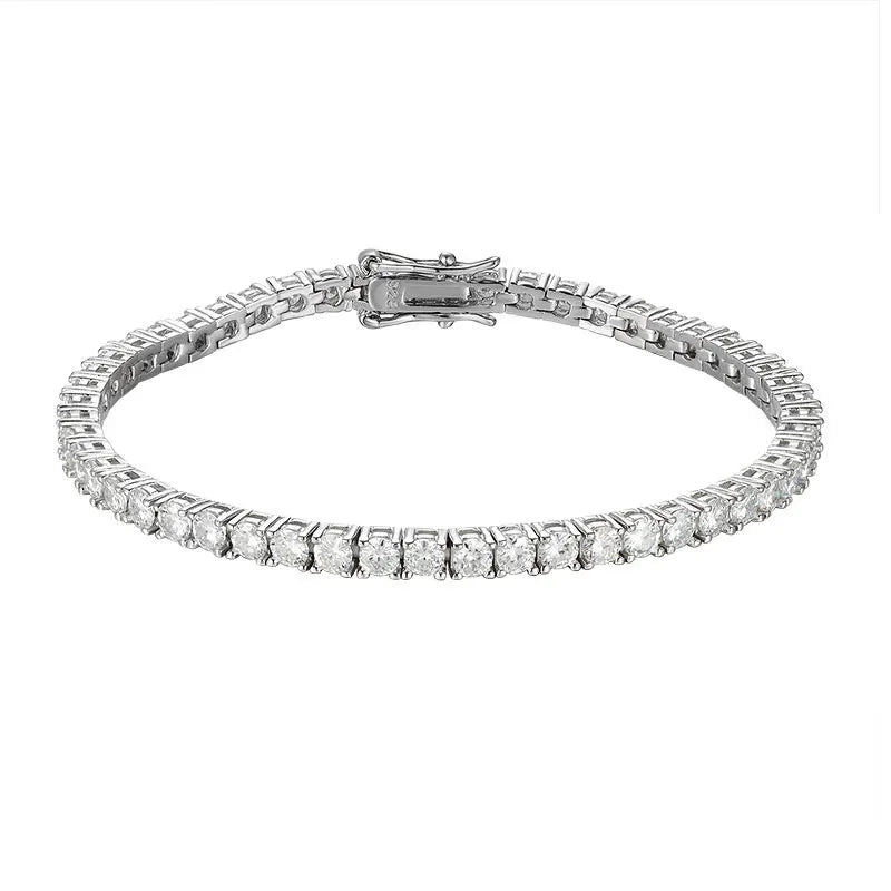 Moissanite Tennis Bracelet – 2mm Sparkling Party Jewelry Plated White Gold | 925 Sterling Silver Bracelet for Women & Men