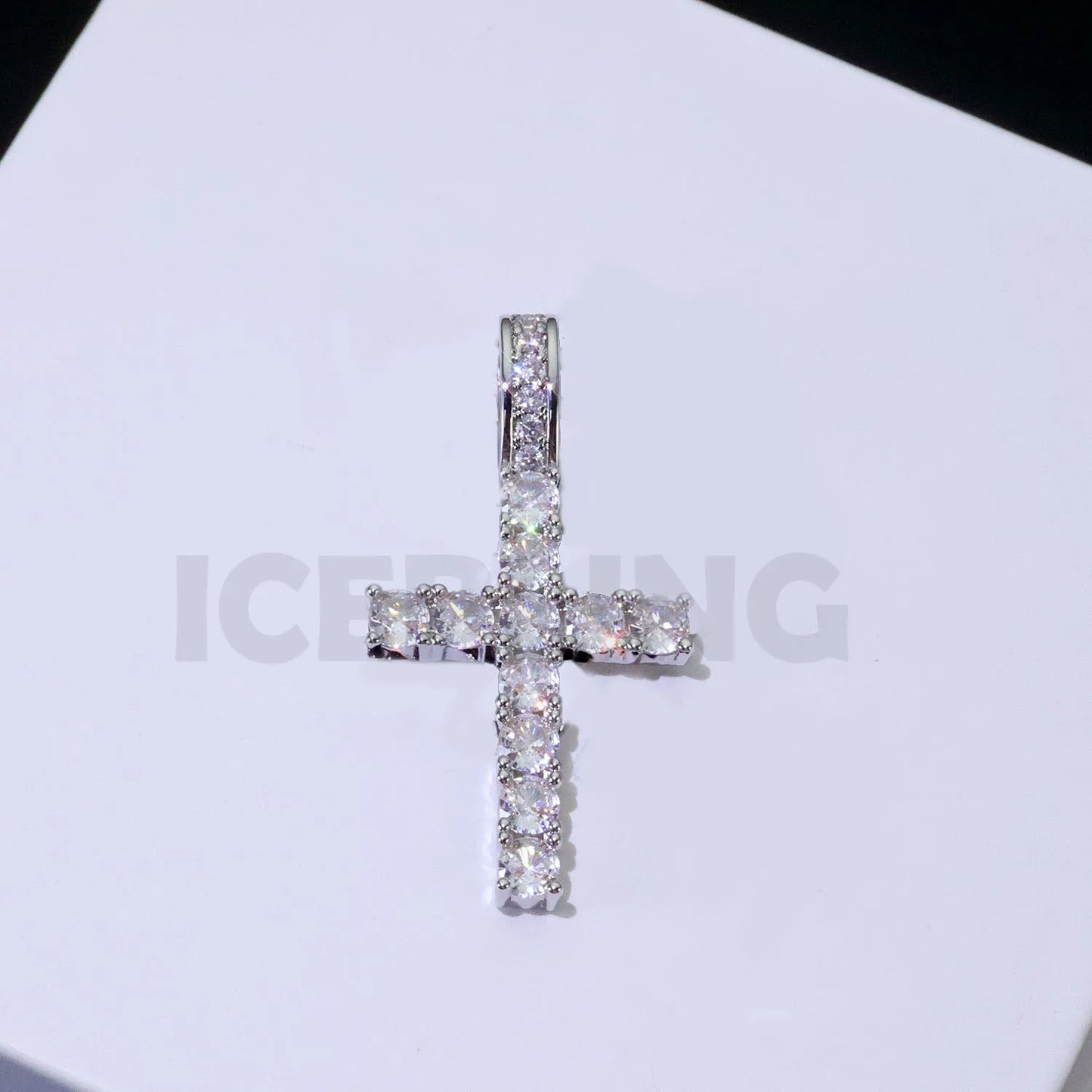 Tennis cross moissanite pendant