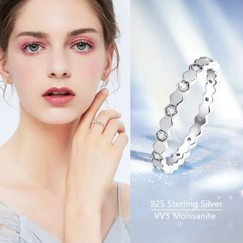 Moissanite Ring for Women – Honeycomb Design VVS Diamond Wedding & Engagement Ring | 925 Sterling Silver Daily Wear Jewelry Gift