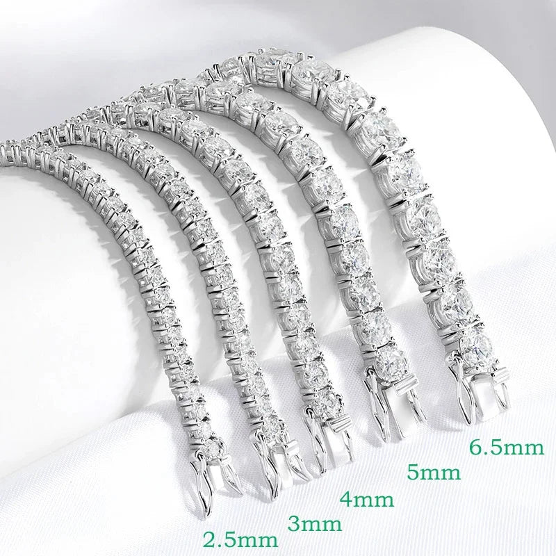 Moissanite Tennis Bracelet – 2mm–6.5mm | Platinum Plated 925 Sterling Silver Wedding Jewelry Christmas Gift for Men & Women