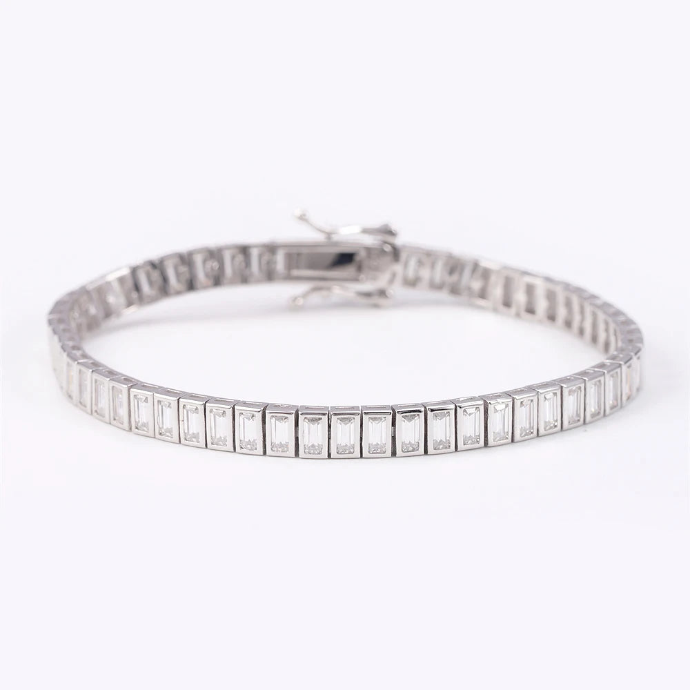 Moissanite Tennis Bracelet – D VVS1 2x4mm with GRA Certificate | 925 Sterling Silver 18K White Gold Plated Bracelet for Women & Men