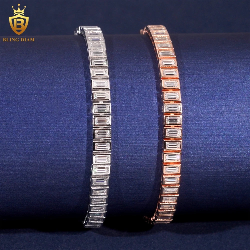 Moissanite Tennis Bracelet – D VVS1 2x4mm with GRA Certificate | 925 Sterling Silver 18K White Gold Plated Bracelet for Women & Men