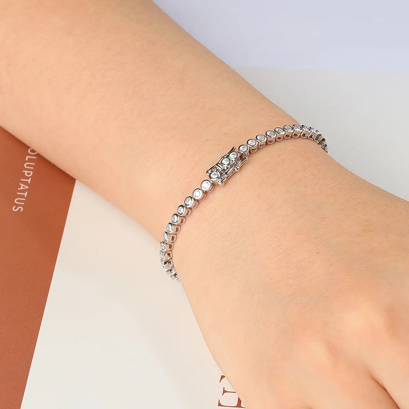 Moissanite Tennis Bracelet – 2mm–6.5mm | Platinum Plated 925 Sterling Silver Wedding Jewelry Christmas Gift for Men & Women