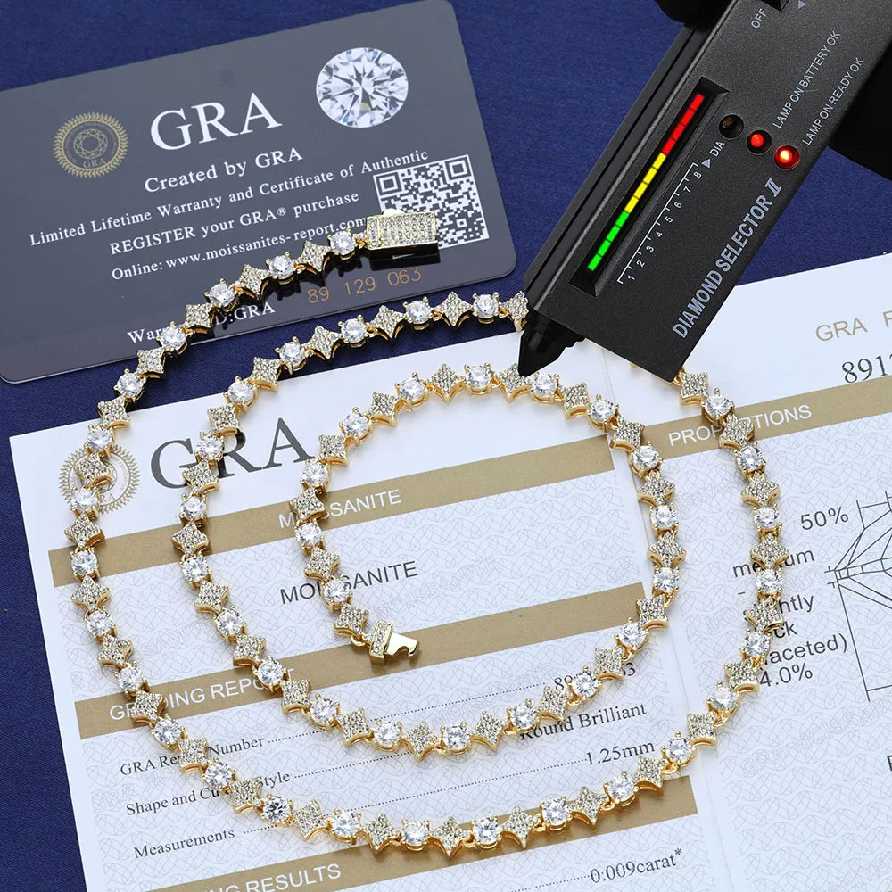 Moissanite Star Tennis Chain Necklace – VVS Iced Out Diamond Exquisite Party Wedding Gift | 925 Sterling Silver Jewelry for Women