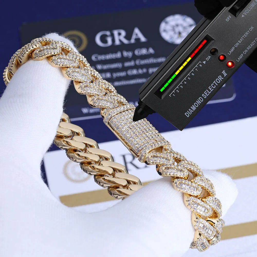 Moissanite Cuban Link Chain Necklace – 12mm VVS Diamond Bling Iced Out Two Stone Design | 925 Sterling Silver Jewelry for Women