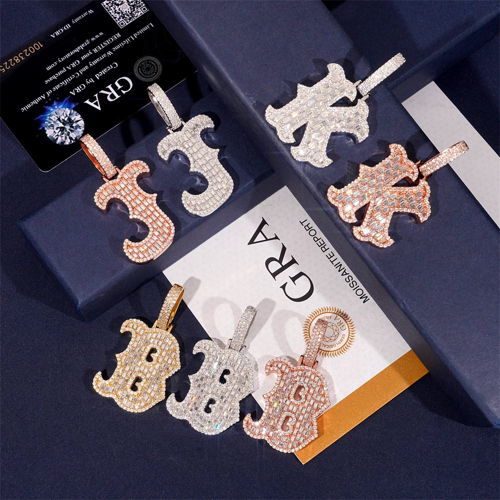 Moissanite Letter Pendant – Hip Hop Design with GRA Certificate | 925 Sterling Silver Fits 10mm Tennis Chain