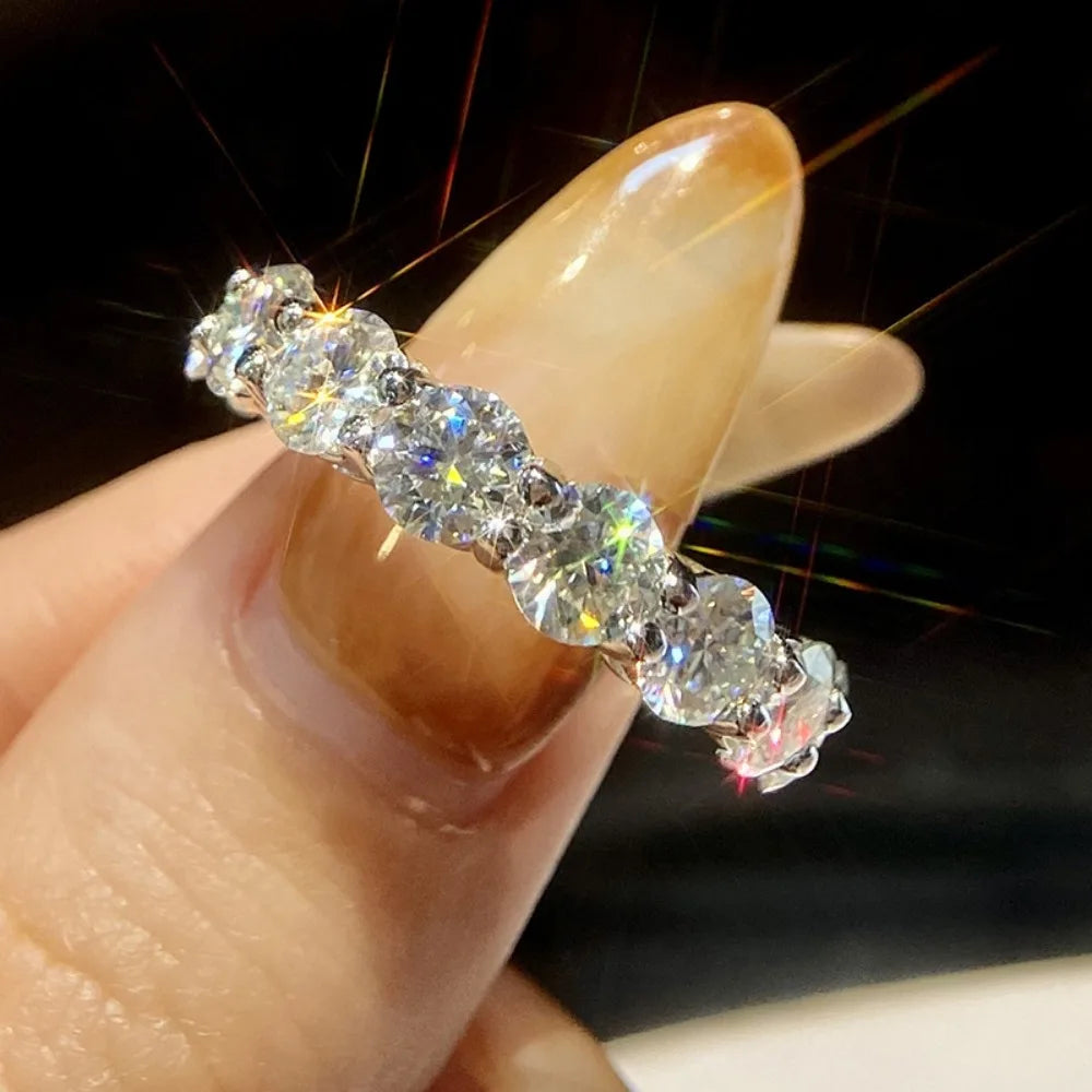 Moissanite Eternity Band Ring – 7ct 5mm Full Diamond Design with Certificate | 925 Sterling Silver Engagement Wedding Ring for Men & Women