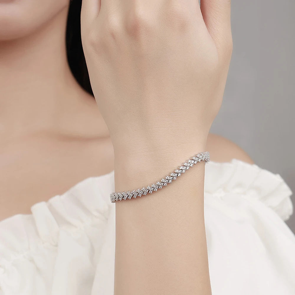 Moissanite Tennis Bracelet – 1.5mm D Color VVS1 Diamond Wedding Jewelry | 925 Sterling Silver 18K White Gold Plated Bracelet for Women
