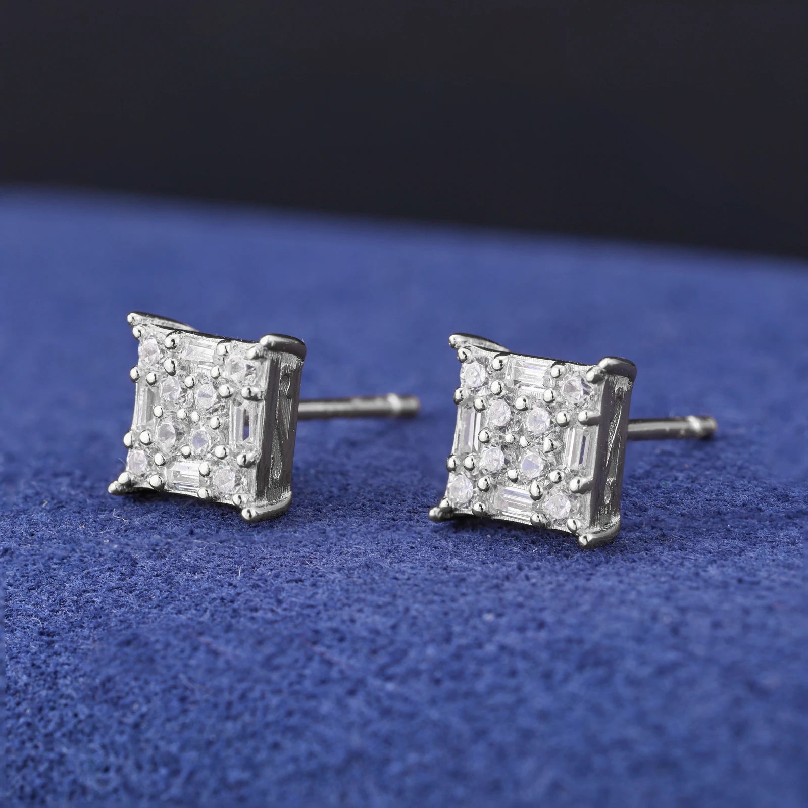 Moissanite Stud Earrings – Baguette Cut | S925 Sterling Silver Pass Tester Jewelry for Men & Women
