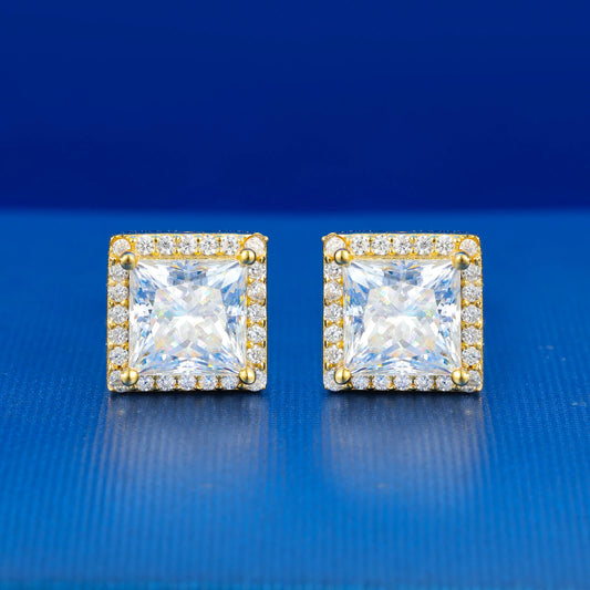 Halo square stud moissanite earrings