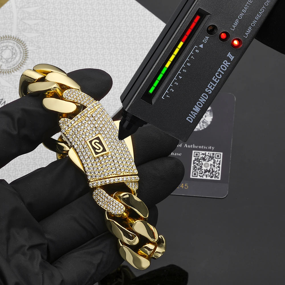 Moissanite Monaco Chain Choker Necklace – Thick Iced Out Diamond Clasp 14K Gold Plated | 925 Sterling Silver Cuban Link Jewelry for Men