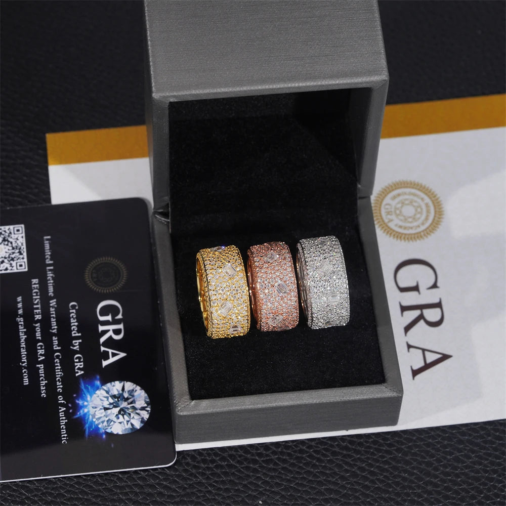 Moissanite Diamond Ring – Round Cut GRA Certified | 925 Sterling Silver Hip Hop Rock Engagement & Anniversary Fine Jewelry