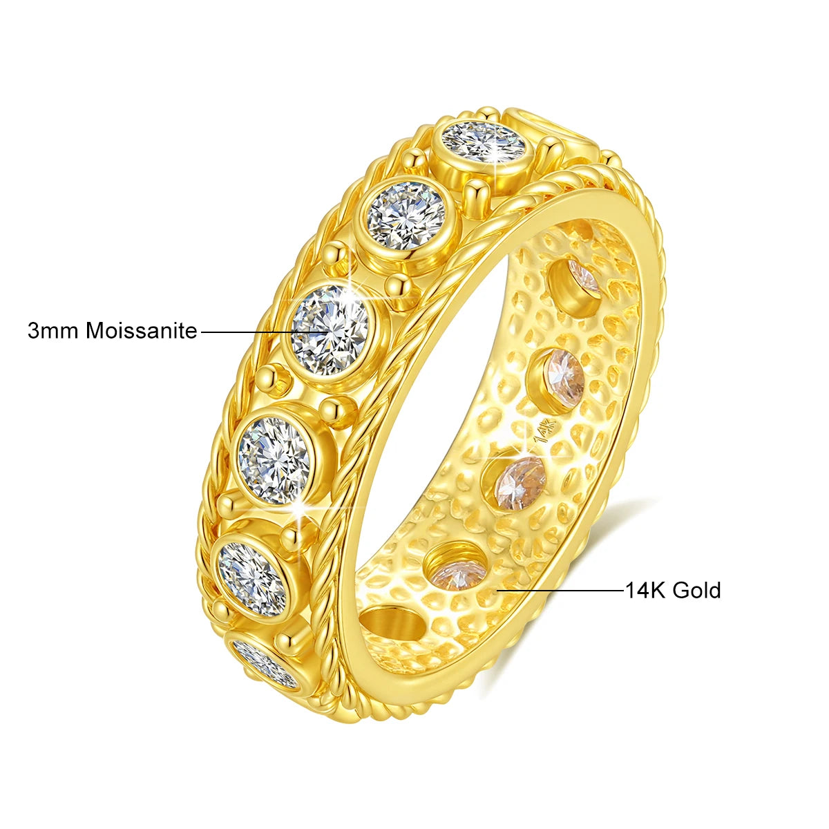 Moissanite Diamond Ring – 3mm 0.1ct Full Eternity Band | Real 14K Gold Au585 Unisex Anniversary & Party Jewelry