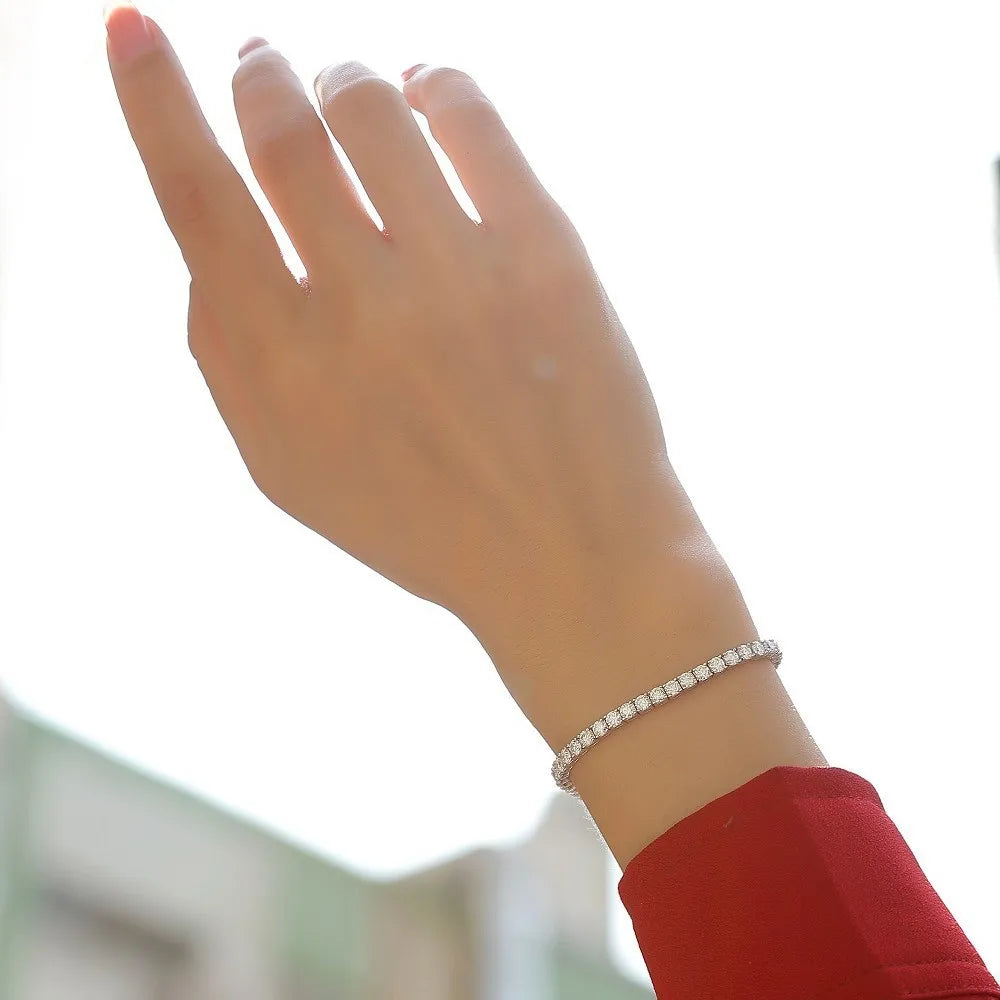 Moissanite Tennis Bracelet – 2mm 3mm 4mm 5mm Classic Design | 925 Sterling Silver Lab Diamond Tennis Chain for Men & Women