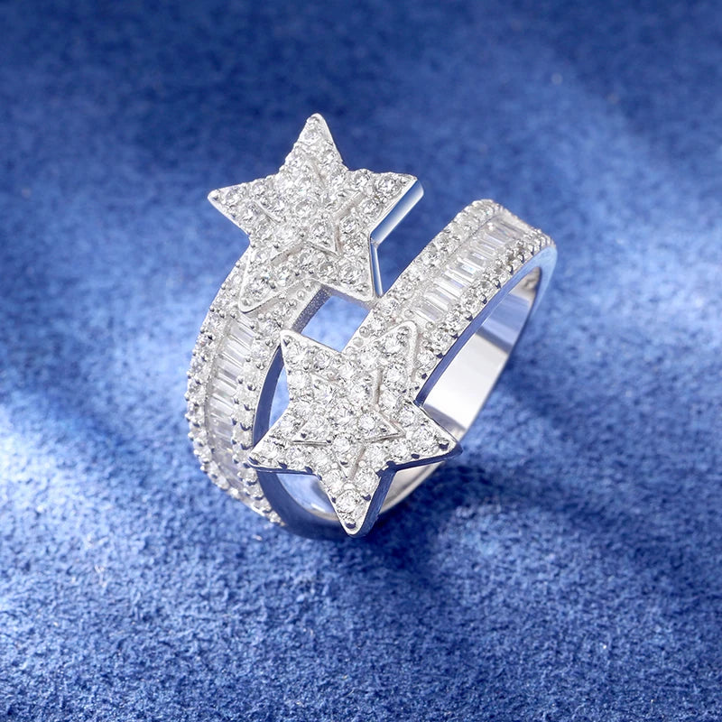 Moissanite Star Ring – Iced Out Design | 925 Sterling Silver Luxury Jewelry for Men & Women