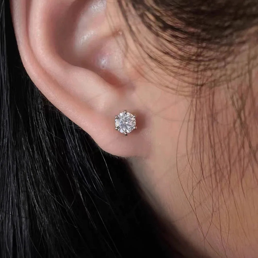 Moissanite Stud Earrings – D VVS1 Round Cut Lab Diamond Screw Back | 925 Sterling Silver Jewelry for Women
