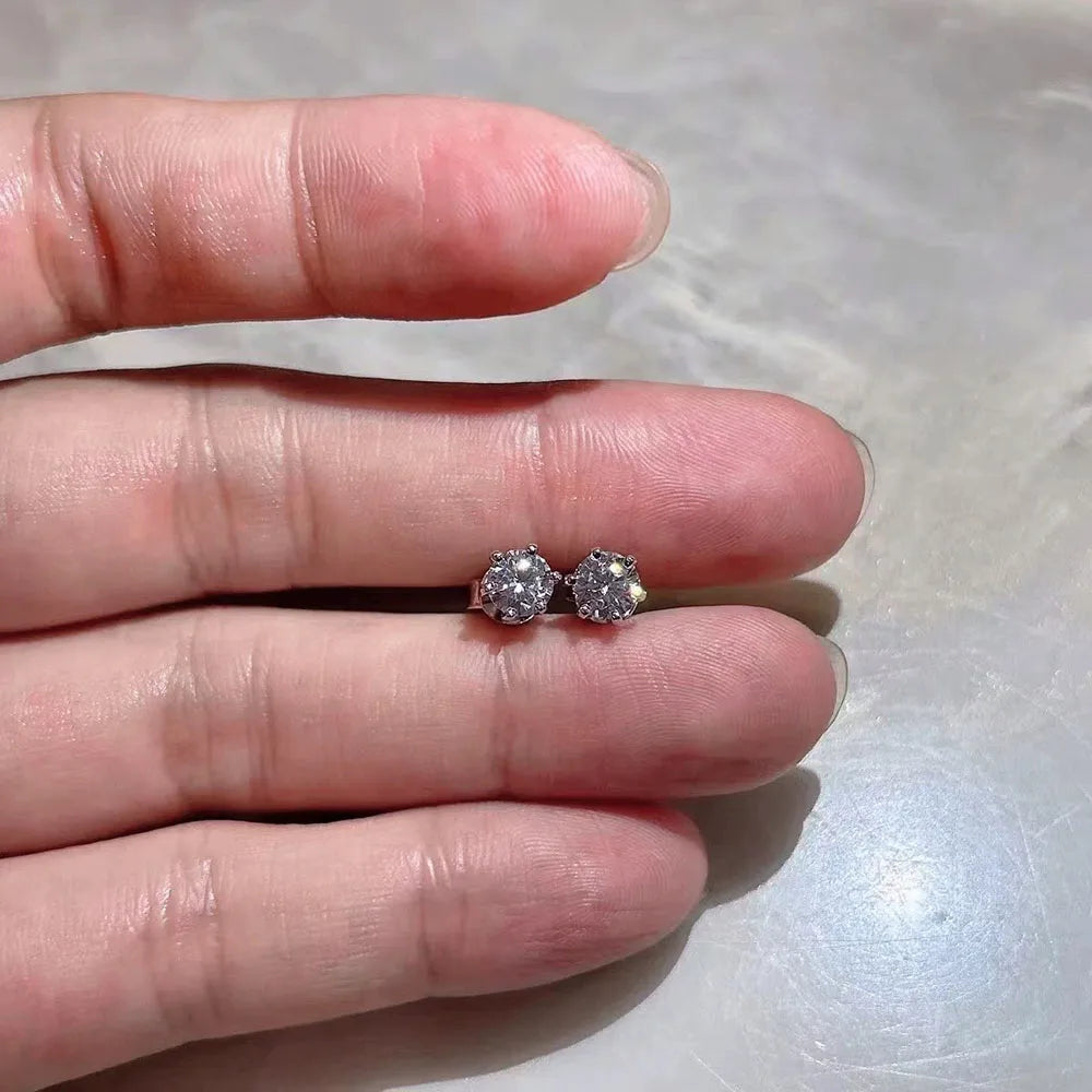 Moissanite Stud Earrings – D VVS1 Round Cut Lab Diamond Screw Back | 925 Sterling Silver Jewelry for Women