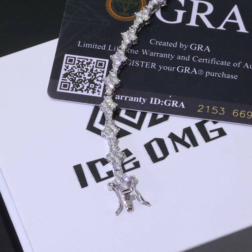 Moissanite Tennis Bracelet – Iced Out VVS with Spring Buckle | 925 Sterling Silver Tennis Chain Jewelry for Men & Women