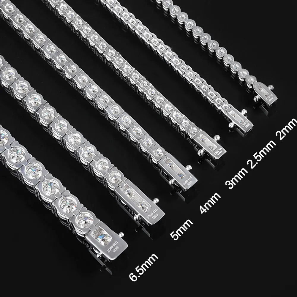 Moissanite Tennis Bracelet – 2mm Sparkling Party Jewelry Plated White Gold | 925 Sterling Silver Bracelet for Women & Men
